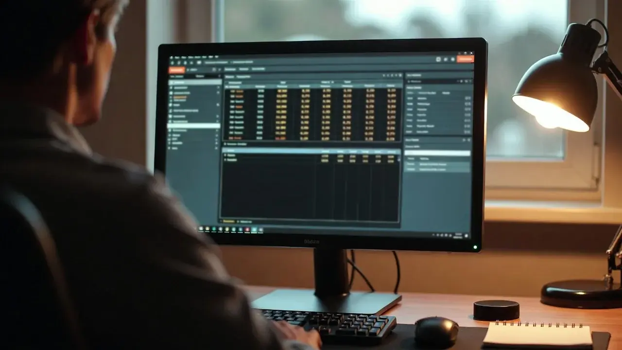 Närbild på en person som studerar ishockey odds på en datorskärm